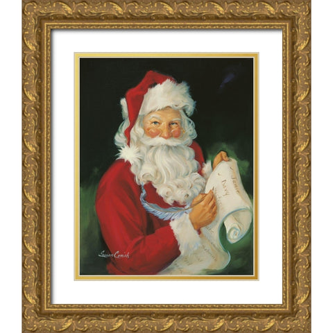 Checking His List Gold Ornate Wood Framed Art Print with Double Matting by Comish, Susan