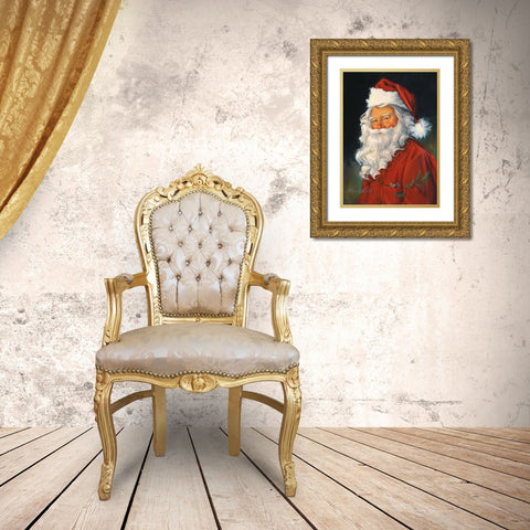 Santa Claus Gold Ornate Wood Framed Art Print with Double Matting by Comish, Susan