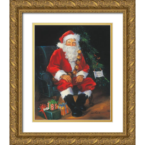 Santa Is In Gold Ornate Wood Framed Art Print with Double Matting by Comish, Susan
