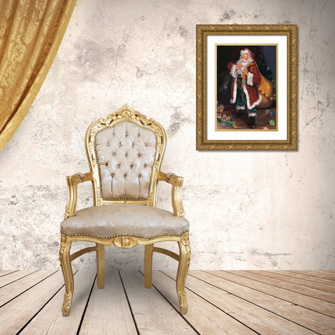 Shhh Santa Gold Ornate Wood Framed Art Print with Double Matting by Comish, Susan