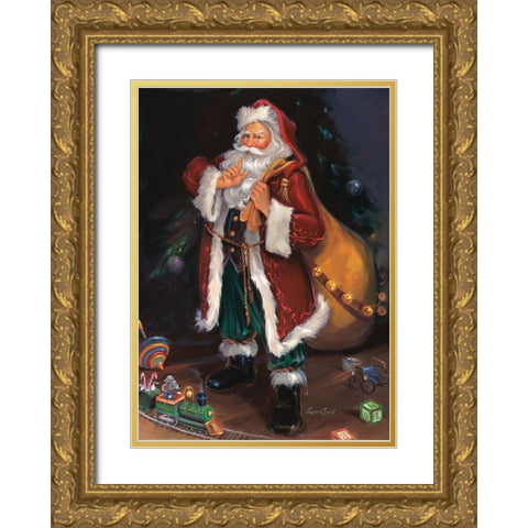 Shhh Santa Gold Ornate Wood Framed Art Print with Double Matting by Comish, Susan