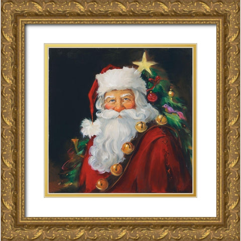 Sparkling Santa Gold Ornate Wood Framed Art Print with Double Matting by Comish, Susan