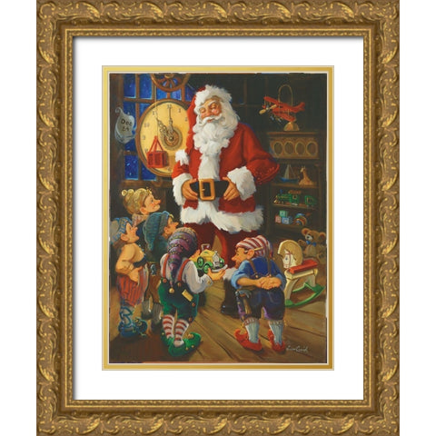 Santas Toy Shop Gold Ornate Wood Framed Art Print with Double Matting by Comish, Susan