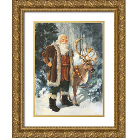 Woodland Santa Gold Ornate Wood Framed Art Print with Double Matting by Comish, Susan