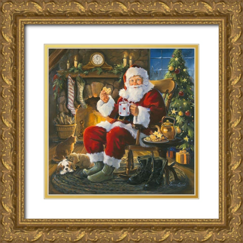 Santa Cookie Break Gold Ornate Wood Framed Art Print with Double Matting by Comish, Susan