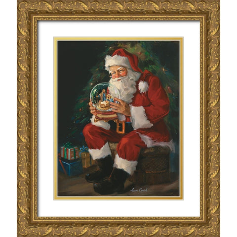 Santa Snowglobe Gold Ornate Wood Framed Art Print with Double Matting by Comish, Susan