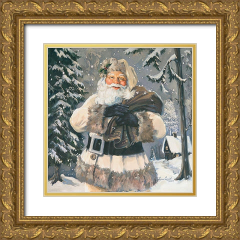 Woodland Santa Gold Ornate Wood Framed Art Print with Double Matting by Comish, Susan