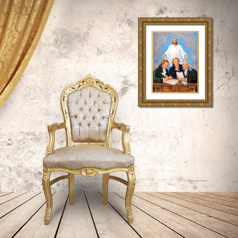 Drafting Of The Declaration Gold Ornate Wood Framed Art Print with Double Matting by Comish, Susan