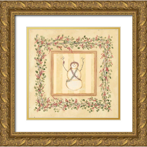 Priaising Snowman Gold Ornate Wood Framed Art Print with Double Matting by Marrott, Stephanie