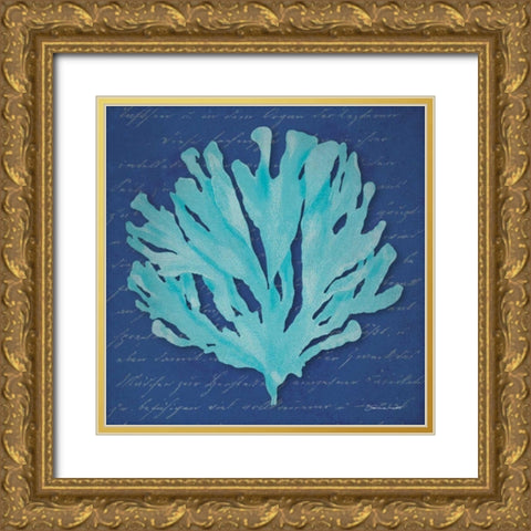 Blue Coral Gold Ornate Wood Framed Art Print with Double Matting by Marrott, Stephanie