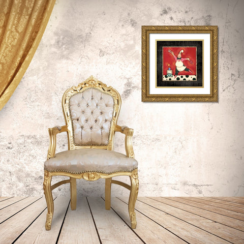 Dinner Dance Chef Gold Ornate Wood Framed Art Print with Double Matting by Marrott, Stephanie