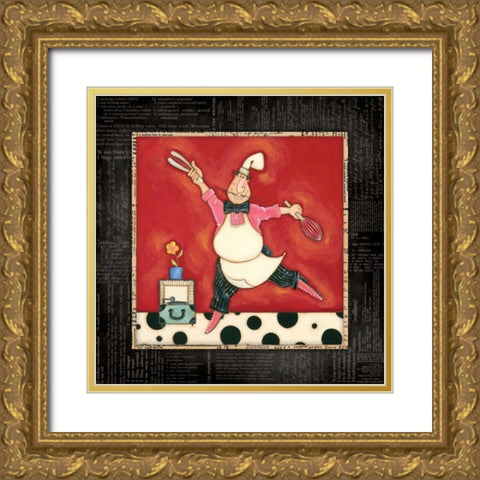 Dinner Dance Chef Gold Ornate Wood Framed Art Print with Double Matting by Marrott, Stephanie