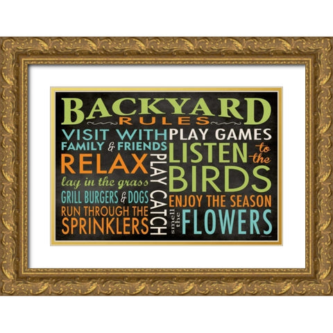 Backyard Rules Gold Ornate Wood Framed Art Print with Double Matting by Marrott, Stephanie