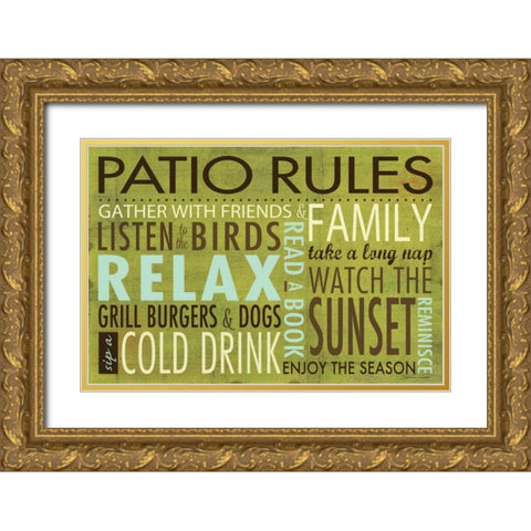 Patio Rules Gold Ornate Wood Framed Art Print with Double Matting by Marrott, Stephanie