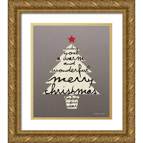 Merry Christmas I Gold Ornate Wood Framed Art Print with Double Matting by Marrott, Stephanie