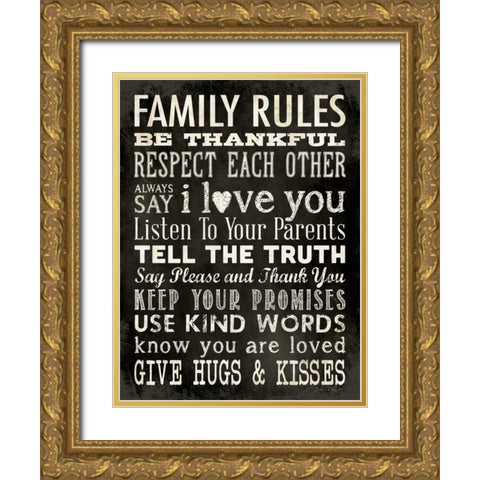 Family Rules - Black Gold Ornate Wood Framed Art Print with Double Matting by Marrott, Stephanie