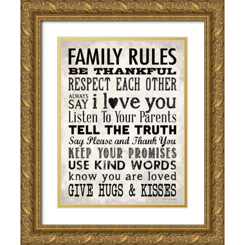 Family Rules - Cream Gold Ornate Wood Framed Art Print with Double Matting by Marrott, Stephanie