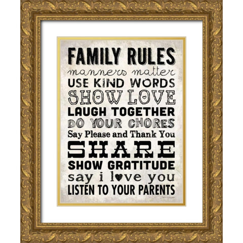 Family Rules - Cream II Gold Ornate Wood Framed Art Print with Double Matting by Marrott, Stephanie