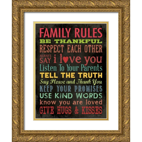 Family Rules - Color Gold Ornate Wood Framed Art Print with Double Matting by Marrott, Stephanie