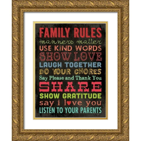 Family Rules - Color II Gold Ornate Wood Framed Art Print with Double Matting by Marrott, Stephanie