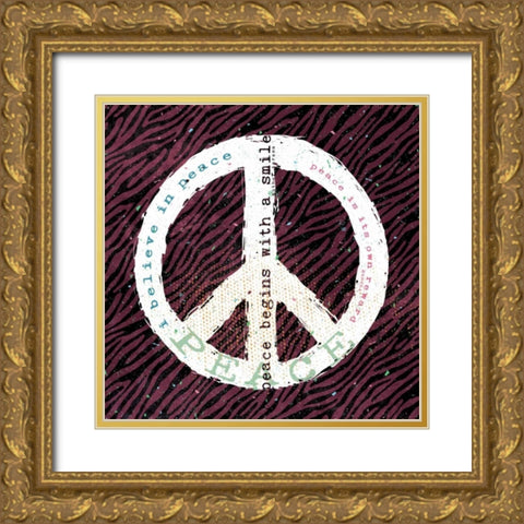 Peace Smile Zebra Gold Ornate Wood Framed Art Print with Double Matting by Marrott, Stephanie