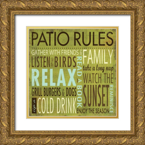 Patio Rules Gold Ornate Wood Framed Art Print with Double Matting by Marrott, Stephanie