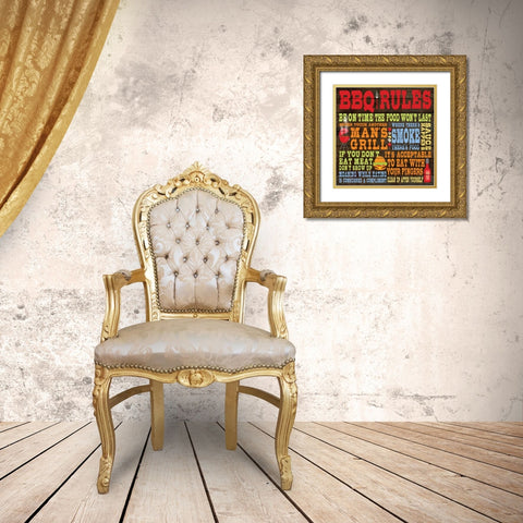 BBQ Rules Gold Ornate Wood Framed Art Print with Double Matting by Marrott, Stephanie