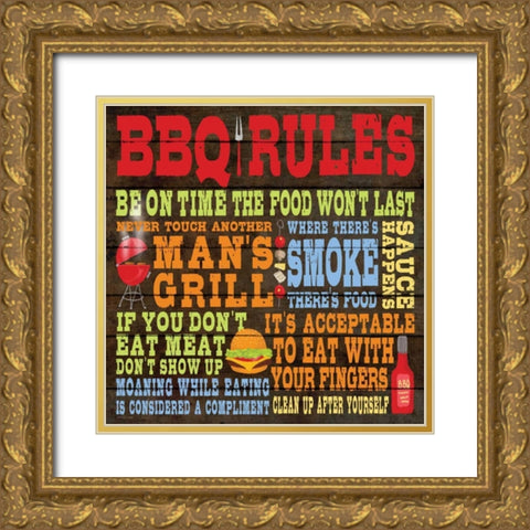 BBQ Rules Gold Ornate Wood Framed Art Print with Double Matting by Marrott, Stephanie