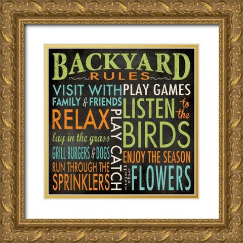 Backyard Rules Gold Ornate Wood Framed Art Print with Double Matting by Marrott, Stephanie