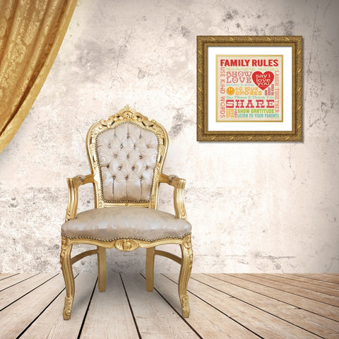 Family Rules III Gold Ornate Wood Framed Art Print with Double Matting by Marrott, Stephanie