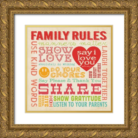 Family Rules III Gold Ornate Wood Framed Art Print with Double Matting by Marrott, Stephanie
