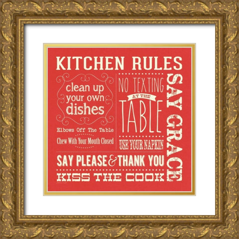 Kitchen Rules - Red Square Gold Ornate Wood Framed Art Print with Double Matting by Marrott, Stephanie