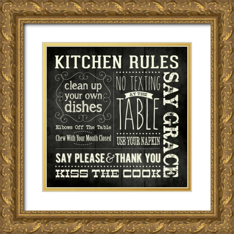 Kitchen Rules - Black Square Gold Ornate Wood Framed Art Print with Double Matting by Marrott, Stephanie