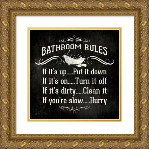 Bath Rules I Gold Ornate Wood Framed Art Print with Double Matting by Marrott, Stephanie