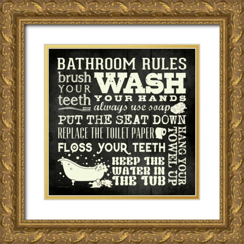 Bath Rules II Gold Ornate Wood Framed Art Print with Double Matting by Marrott, Stephanie