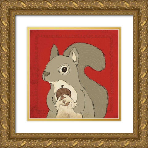 Squirrel Gold Ornate Wood Framed Art Print with Double Matting by Marrott, Stephanie
