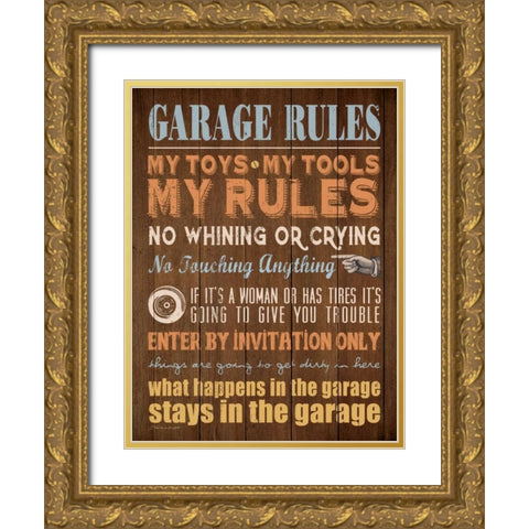 Garage Rules Gold Ornate Wood Framed Art Print with Double Matting by Marrott, Stephanie