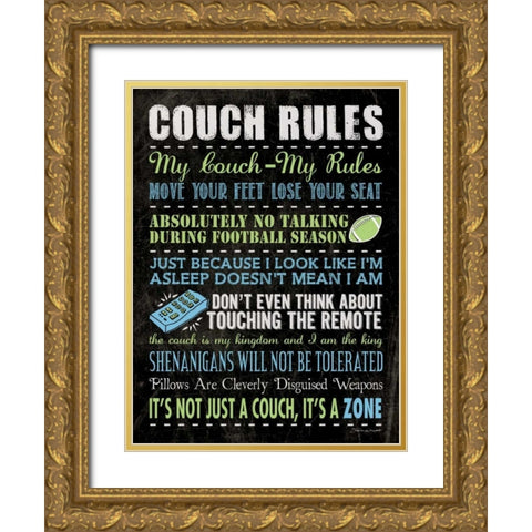 Couch Rules - Black Gold Ornate Wood Framed Art Print with Double Matting by Marrott, Stephanie
