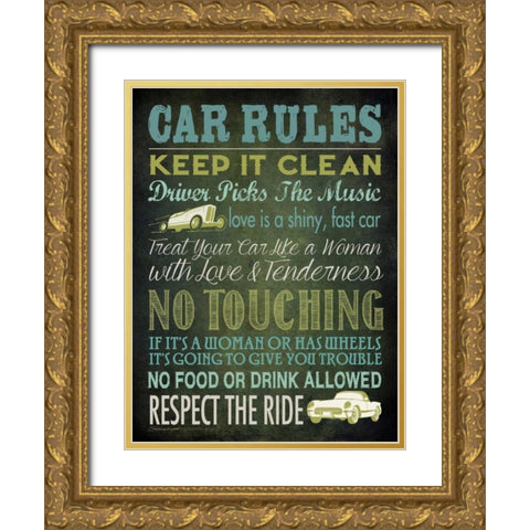 Car Rules Gold Ornate Wood Framed Art Print with Double Matting by Marrott, Stephanie