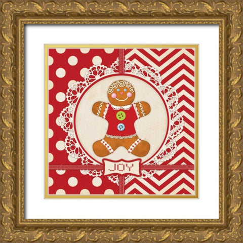 Gingerbread Girl Joy Gold Ornate Wood Framed Art Print with Double Matting by Marrott, Stephanie
