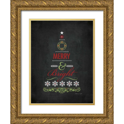 Merry and Bright Gold Ornate Wood Framed Art Print with Double Matting by Marrott, Stephanie