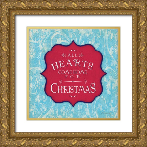 All Hearts - Aqua Gold Ornate Wood Framed Art Print with Double Matting by Marrott, Stephanie