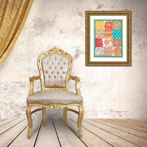 Bright Tiles 12 Patch Gold Ornate Wood Framed Art Print with Double Matting by Marrott, Stephanie