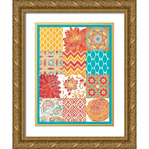 Bright Tiles 12 Patch Gold Ornate Wood Framed Art Print with Double Matting by Marrott, Stephanie