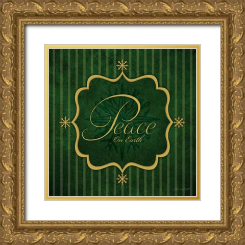 Peace - Green and Gold Gold Ornate Wood Framed Art Print with Double Matting by Marrott, Stephanie