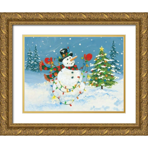 Snowman II Gold Ornate Wood Framed Art Print with Double Matting by Marrott, Stephanie