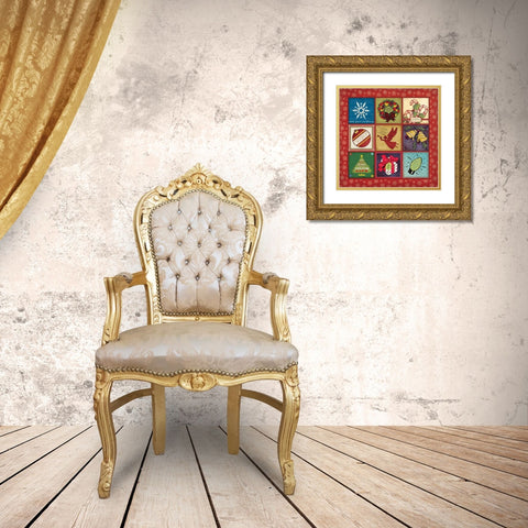 Christmas Symbols Patch Gold Ornate Wood Framed Art Print with Double Matting by Marrott, Stephanie