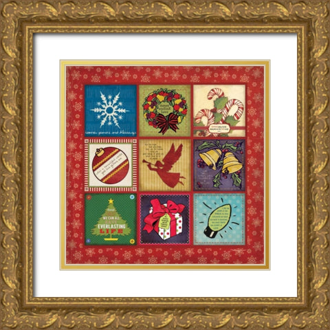 Christmas Symbols Patch Gold Ornate Wood Framed Art Print with Double Matting by Marrott, Stephanie