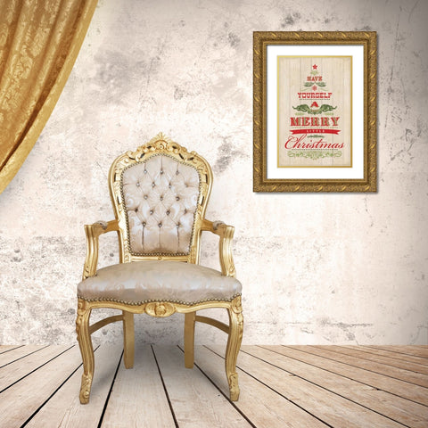 Merry Christmas Gold Ornate Wood Framed Art Print with Double Matting by Marrott, Stephanie