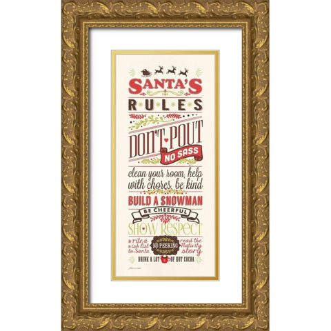 Santas Rules Gold Ornate Wood Framed Art Print with Double Matting by Marrott, Stephanie